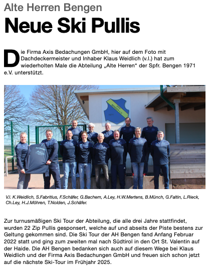 Firma Axis Bedachungen sponsert neue Ski Pullis